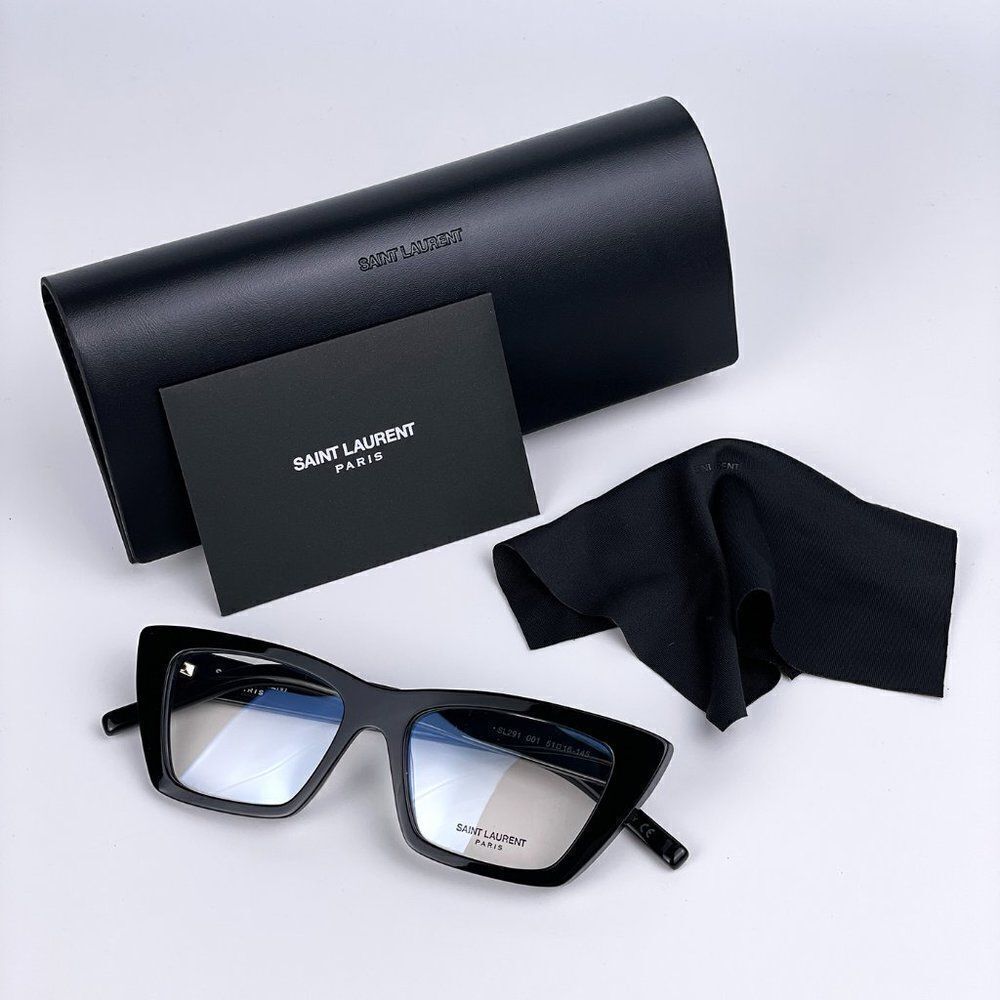 NEW Saint Laurent SL291 001 Black Cat Eye Blue Block Women Eyeglasses - Picture 13 of 14